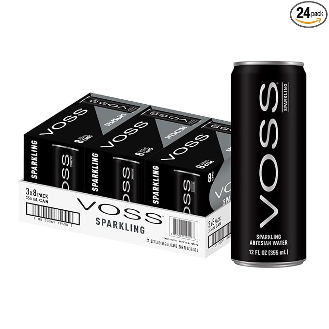 VOSS Artesian Sparkling Water Cans - 3 Pack of 8 – 24 Slim Cans - Pure Carbonated Water Refreshment - Perfect for Celebrations, Home, Office, On-the-Go Hydration
