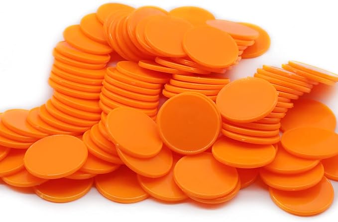 Set of 100 Opaque Plastic Learning Counters Mini Poker Chips Game Tokens with Storage Box (Orange, 1.58 Inch)