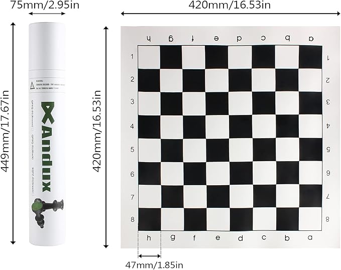 Andux Chess Game Set Chess Pieces and Rollable Board QPXQ-01 (Black,42x42cm)