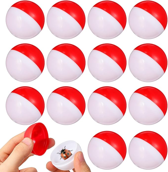 GLEAVI 20Pcs Gumball Vending Machine Capsules: 2 inch Empty Round Capsules Plastic Containers for Birthday Party Easter Chritsmas(Red and White)