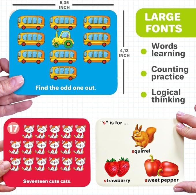 QUOKKA ABC Learning Flash Cards for Toddlers 1-3 Years - 120 Flashcards for Kids 2-4 in a Bag - Alphabet Numbers Letters Preschool Activities Ages 4-8 - Gift Speech Therapy Toys 1-3-5 yo