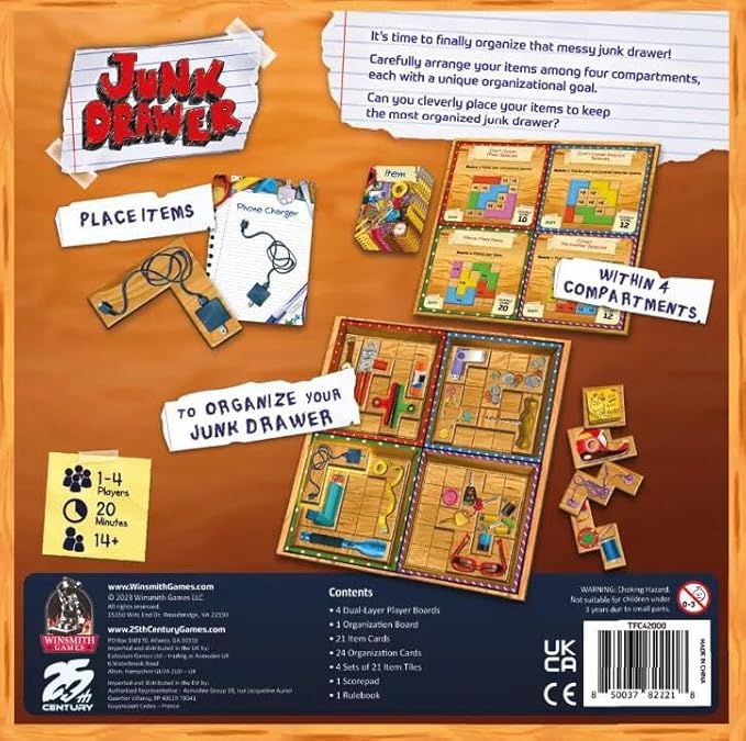 Junk Drawer , Organize Your Drawers with Household Themed Items , Strategy Board Game 1 to 4 Players - 25th Century Games