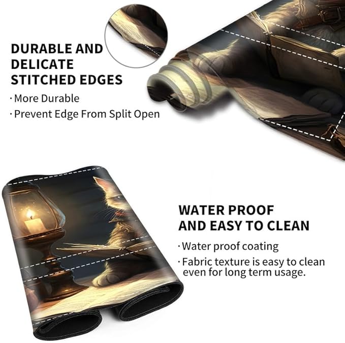 Playmat with Zones for MTG Card Game Playing, Game Mats Tabletop Magic Play Mats 24"x14" Commander Deck Gaming Desk Duel Mat Card Gameplay Mats for Beginner, Cat and Dungeons