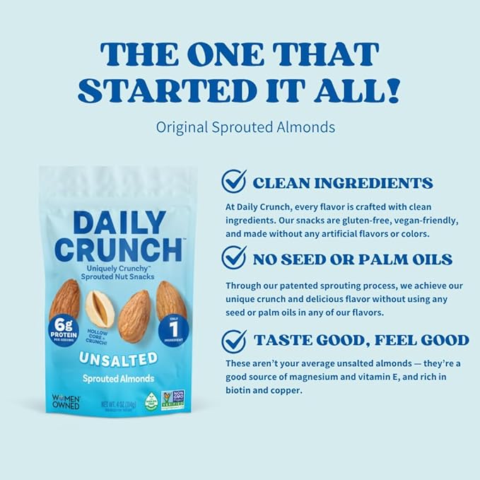 Sprouted Almonds – Daily Crunch – Non-GMO – Oil-Free – Salt Free – 5 oz (6 pack)
