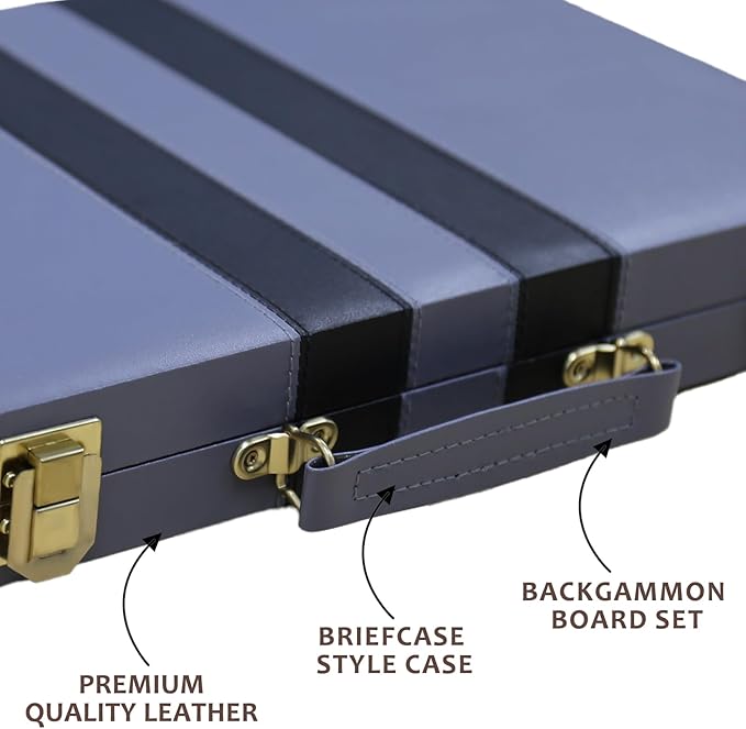 Backgammon Set - Classic Board Game with Premium Leather Case - Portable Travel Strategy Backgammon Game Set for Adults, Kids - Suitable as (18inch, Gray)