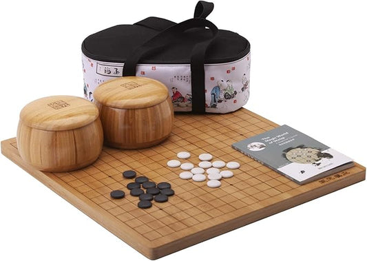 Go Game Set Reversible 19x19 / 13x13 Bamboo Game Board with Single Convex Ceramic Stone 361pcs and Bamboo Go Bowls, 2 Players Board Game