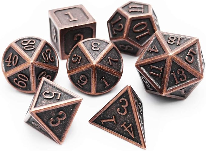 Haxtec Antique Copper Metal DND Dice Set 7 Die Polyhedral D&D Dice for TTRPG Dungeons and Dragons Gift