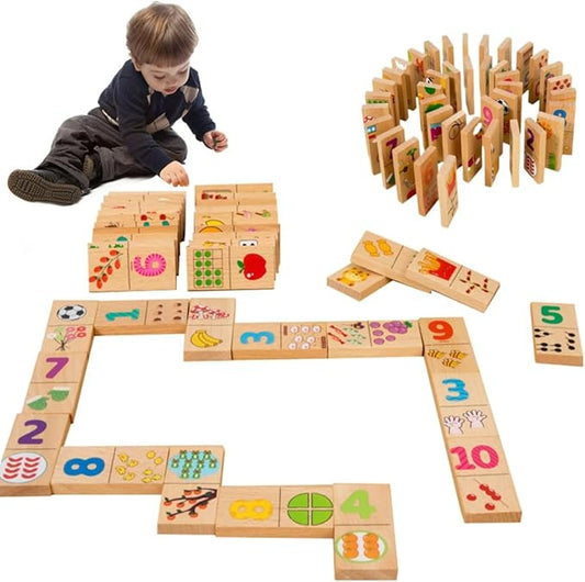 VORA Wooden Matching Game, 40Pcs Puzzle Games for Kids, Dominos for Kids, Quantity Relationship Matching Game, Double-Sided Matching Puzzles with Storage Bag, Montessori Toys for 3+ Year Old