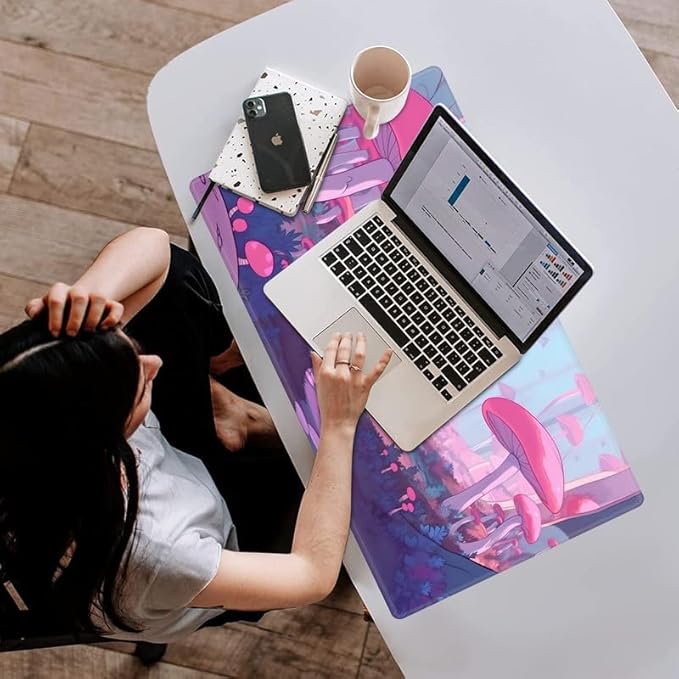 Playmat with Zones for MTG Card Game Playing, Game Mats Tabletop Magic Play Mats 24"x14" Commander Deck Gaming Desk Duel Mat Card Gameplay Mats for Beginner, Anime Pink Mushroom Forest