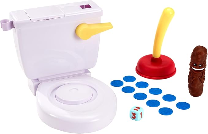 Mattel Games Flushin' Frenzy Kids Game, Family Game with Toilet & Plunger, Grab the Flying Poop for 2-4 Players