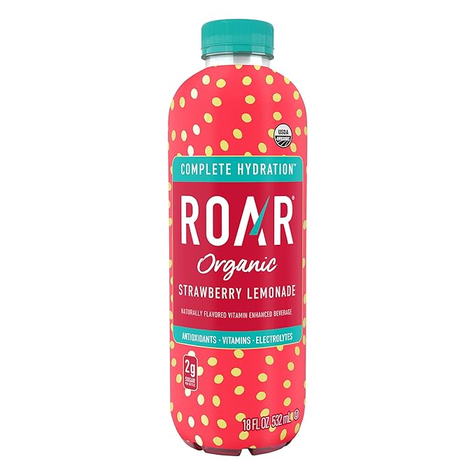 Roar Organic Hydration Organic - Electrolyte Drinks Loaded with Vitamins C, B5, B12 - Non-GMO, Gluten-Free - Strawberry Lemonade - 12 pc