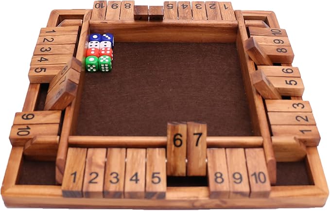 Shut The Box Dice Game-12 in Brown Design Retro 1-4 Players-8 Dice-Gift Package, Wooden Board Table Math Games for Adults Kids, Classics Tabletop Version and Pub Board Game