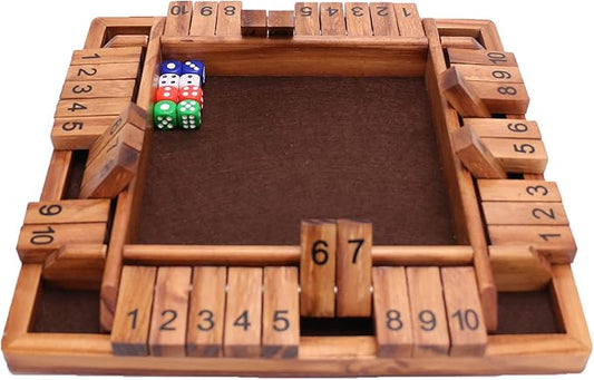 Shut The Box Dice Game-12 in Brown Design Retro 1-4 Players-8 Dice-Gift Package, Wooden Board Table Math Games for Adults Kids, Classics Tabletop Version and Pub Board Game