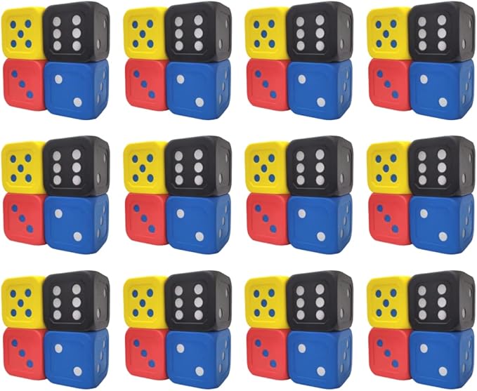 Macro Giant (48 pcs) 6 Inch PU Foam Jumbo Big Playing Dice, Pack of 4 pcs Dice, 12 Pack, Basic Colors, Wholesale, Math Teaching, Teaching Aids, Board Games, Kid Toy