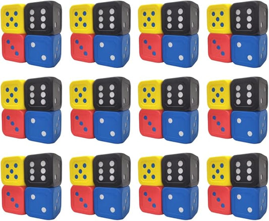 Macro Giant (48 pcs) 6 Inch PU Foam Jumbo Big Playing Dice, Pack of 4 pcs Dice, 12 Pack, Basic Colors, Wholesale, Math Teaching, Teaching Aids, Board Games, Kid Toy