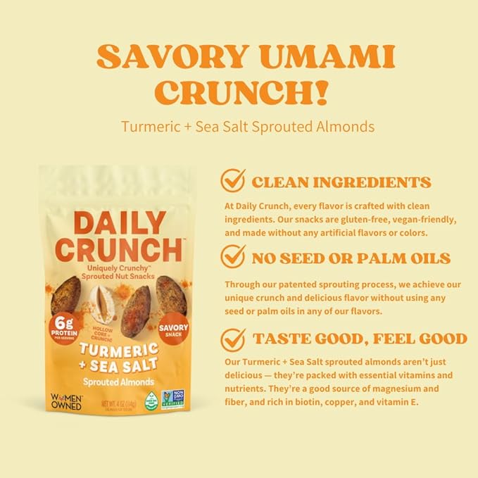Daily Crunch, Zero Seed Oils, Gluten Free, 4oz (2 Pack, Turmeric + Sea Salt)