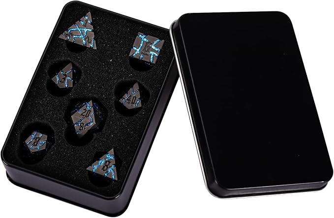 Metal Dice Set D&D,Crack Metallic DND Dice Set with Box, Metal Glitter RPG Dice for Dungeons and Dragons Table Game(Pearl Gun Bright Blue)