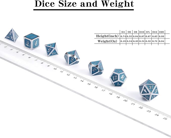 DnDnD Glowing DND Metal Dice Set,Luminous Blue Metal Dice for Role Playing Game Dungeons and Dragons RPGs and Other Table Games