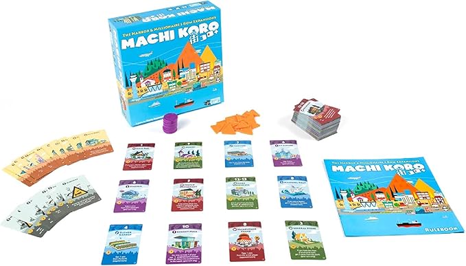 Pandasaurus Games Machi Koro THE EXPANSIONS - Harbor and Millionaire's Row Expansion Sets,Fast-Paced Dice Rolling Board Game for Kids and Adults,Ages 8+,2-5 Players,30-45 Min Playtime