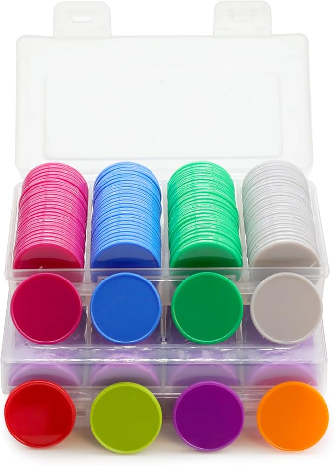 Set of 100 Opaque Plastic Learning Counters Mini Poker Chips Game Tokens with Storage Box (Orange, 1.58 Inch)