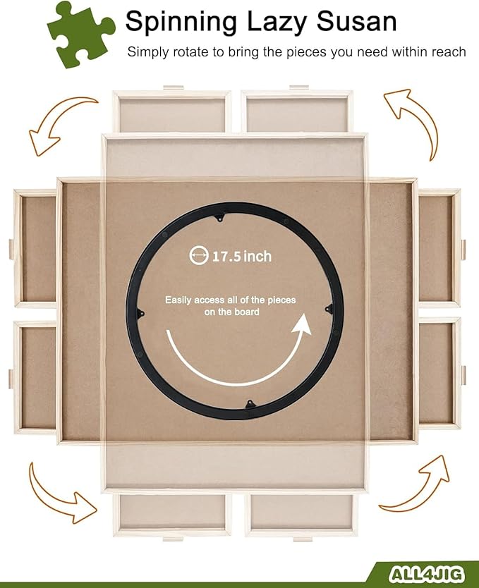 ALL4JIG 2000 Piece Rotating Puzzle Board with Drawers and Cover, 28.5"x40.1"Portable Wooden Jigsaw Puzzle Table for Adults Portable, Lazy Susan Spinning Boards Birthday Gift for mom