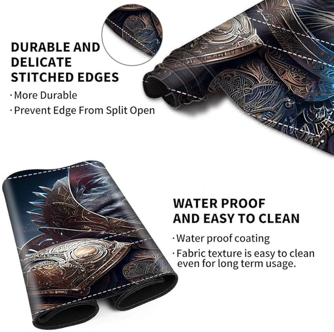 Playmat with Zones for MTG Card Game Playing, 24"x14" Commander Deck Gaming Desk Duel Mat for Beginner, Cat Warrior Space