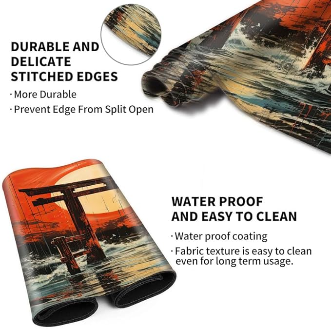 Playmat 24" x 14" Game Mats for MTG/TCG Cards, Commander Deck Gaming Desk Mat, Japanese Shrine Gate Torii Art