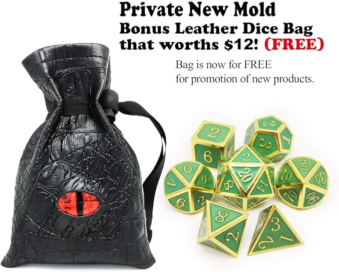 Haxtec Glow in The Dark Glowing Blue Metal Dice Set D&D W/Dragon Dice Bag 7PCS DND Dice Set for Dungeons and Dragons RPG Games-Gold Glowing Blue-V2