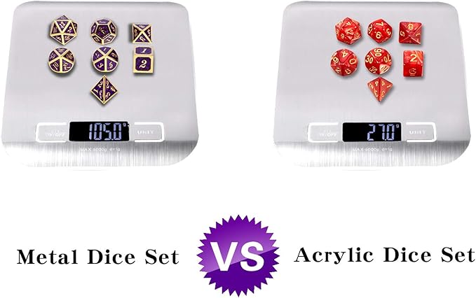 DNDND Glitter Purple Metal Dice Set, Solid Polyhedral DND Metallic Dice with Free Metal Case for Role Polying Game Dungeons and Dragons
