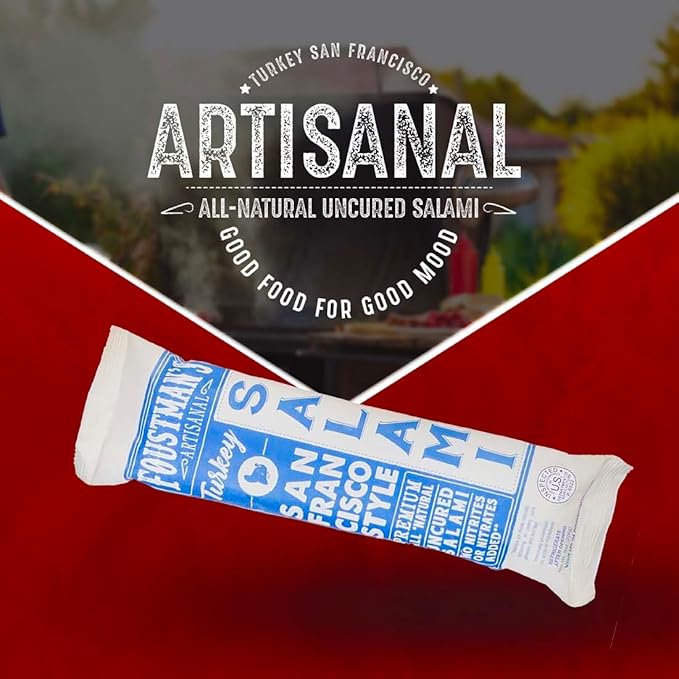 Foustman's Salami Turkey San Francisco Style Artisanal, Nitrate-Free, Naturally Cured, Gluten-Free, Dairy-Free, No Pork, Turkey Deli Meat, 7 Oz Sticks