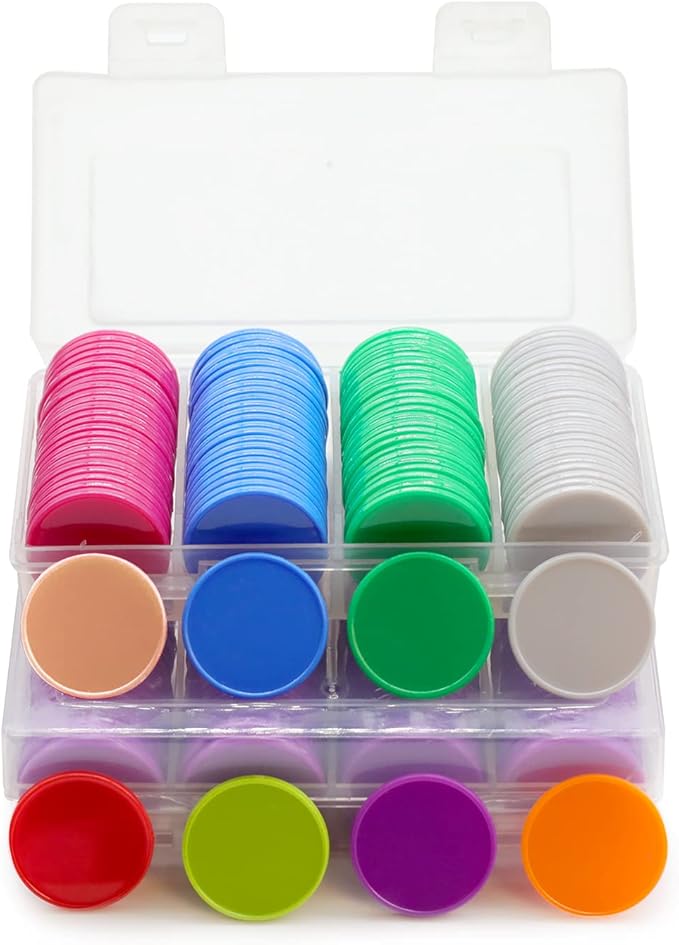 Set of 100 Opaque Plastic Learning Counters Mini Poker Chips Game Tokens with Storage Box (PeachPuff, 1.58 Inch)
