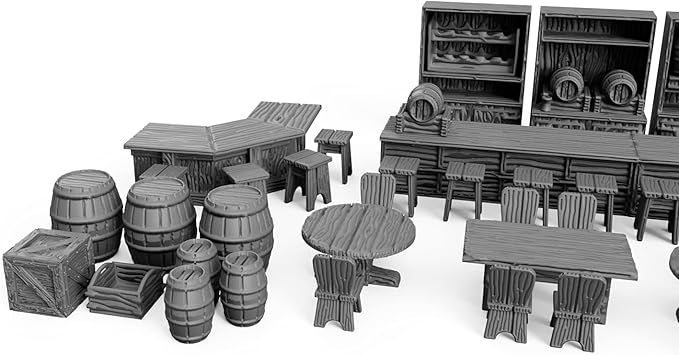 Tavern Bar Furniture Set DND Terrain 28mm for Dungeons and Dragons, Pathfinder, Warhammer 40k, RPG, Miniatures, Age of Sigmar, Tabletop, D and D Gifts