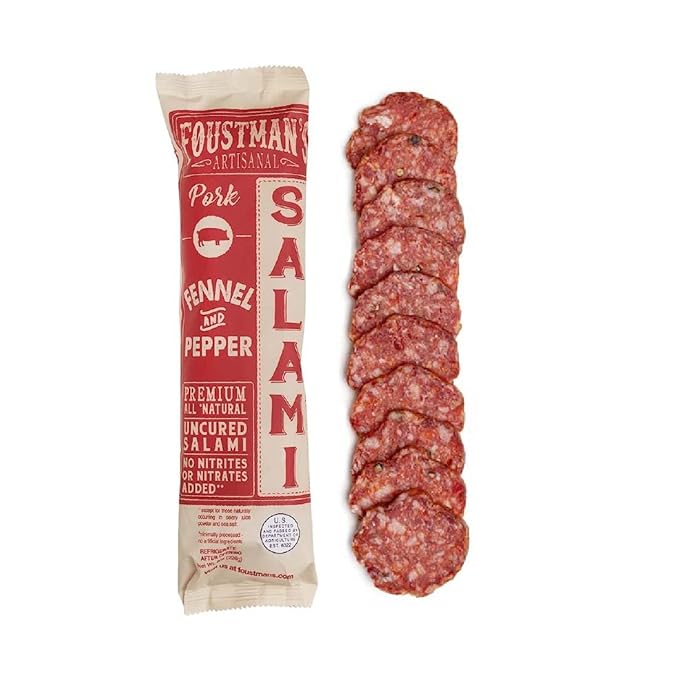 Foustman's Salami Pork Fennel and Pepper Artisanal, Nitrate-Free, Naturally Cured, Gluten-Free, Dairy-Free, Pack of 3, 8 Oz Each