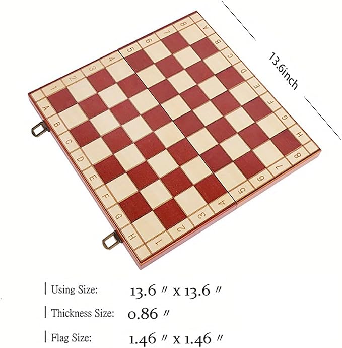 13-Inch Portable Folding Chess Set - Handcrafted Intricate Wooden Pieces, Perfect for Adults and Beginners