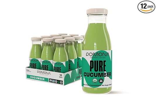 Pomona Organic Juices Pure Cucumber Juice, 8.4 Ounce Bottle (Pack of 12), Cold Pressed Organic Juice, Non-GMO, No Sugar Added, Not from Concentrate, Gluten Free, Kosher Certified, Preservative Free