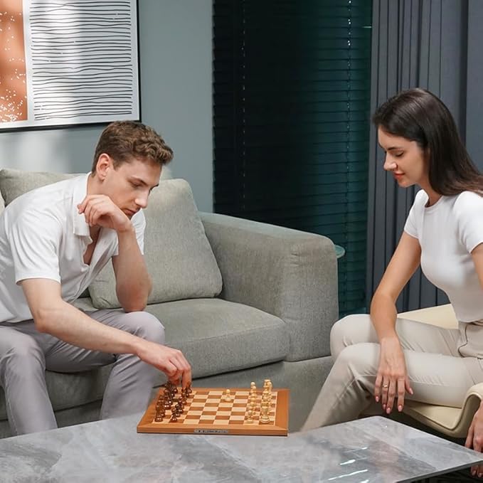 Air + Electronic Chess Set, A magnificently Full Wooden Wooden Chess Board with Extra Queens,LEDs, AI Adaptive Electronic Chess Set Game and App with Computer Chess Board