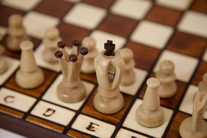 Wegiel Handmade Royal 36 European Chess Set - Wooden 14.2 Inch Board Hornbeam & Sycamore Pieces
