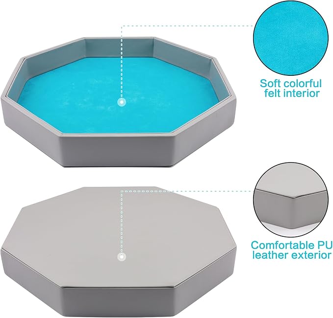 Dice Rolling Tray, Blue Felt Lined PU Leather Octagon Dice Tray for Dungeon Crawler Games