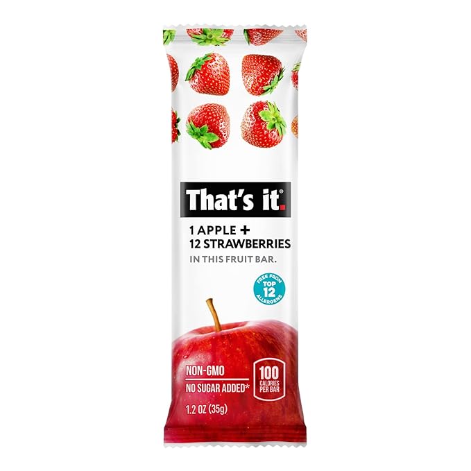 That's it. Fruit Bars 12 Variety Pack 100% Natural Real Fruit Bar, High Fiber Vegan, Gluten Free, Paleo, Non-GMO, No Sugar (6 Strawberry, 6 Blueberry)