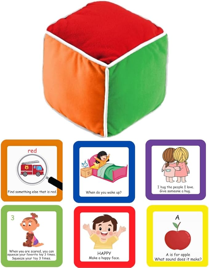 Thought-spot Play and Learn Cube roll Play Game for Toddlers 1st Learning Game Teaches Colors and Numbers Emotions Language roll Cube Pick Card and Have Fun Games