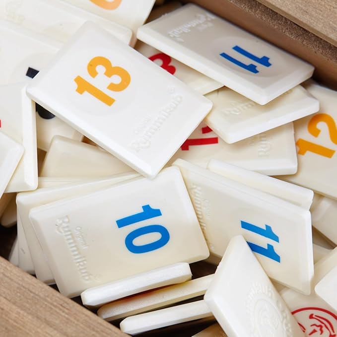 Front Porch Classics, Rummikub Vintage Edition in All-Wood Storage Case with 4 Built-in Player Trays and 106 Rummikub Tiles, for 2 to 4 Players Ages 8 and Up