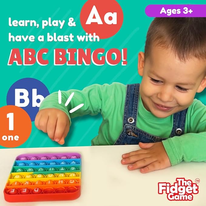 The Fidget Game ABC Bingo, Games for Kids - Six Educational Alphabet Bingo Popping Mats for Preschool, Toddlers, Kindergarten - Learning Activities for 2-6 Players 3+ Years