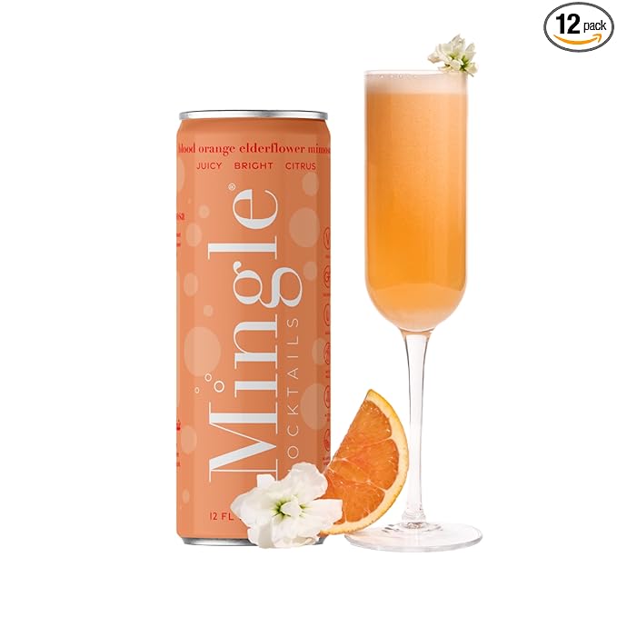 Mingle Mocktails Blood Orange Elderflower Mimosa, Premium Non-Alcoholic Drinks, Refreshing Pre-Mixed Drinks, Healthy Alternatives, Canned Mocktails, 12 fl. oz. Cans, Pack of 12