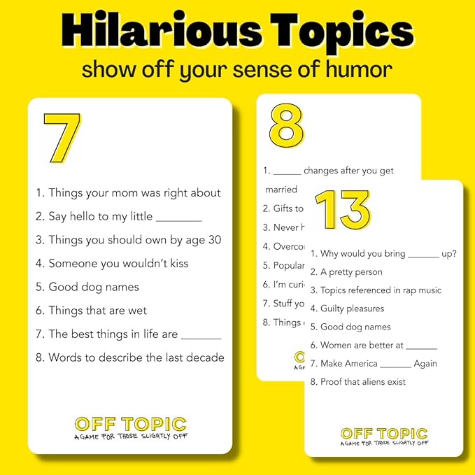 OFF TOPIC Party Game for Adults - Fun Adult Board Games for Groups of 2-8 Players - Hilarious Game Night Card Game for Friends, Family & More