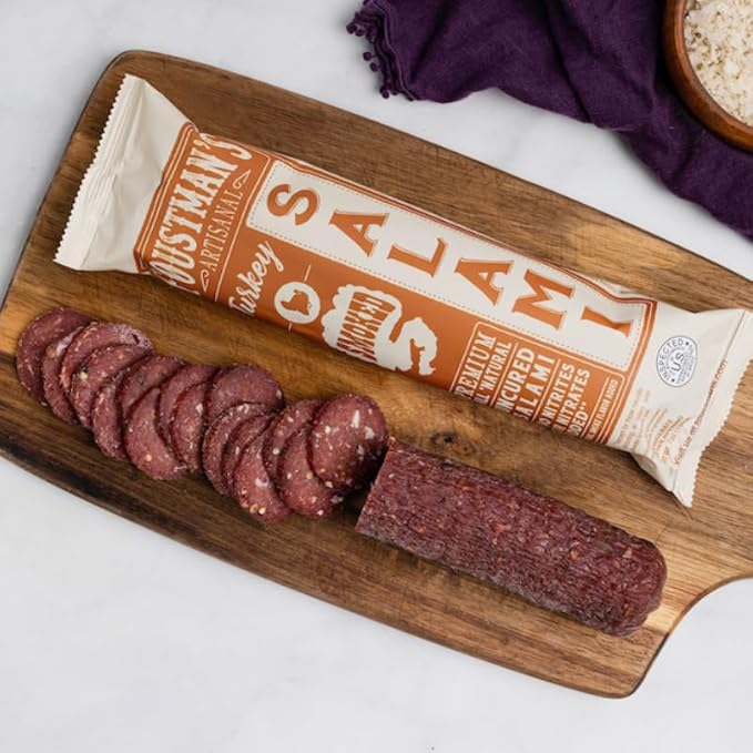 Foustman's Salami Turkey Smoked Artisanal, Nitrate-Free, Naturally Cured, Gluten-Free, Dairy-Free, No Pork, Turkey Deli Meat, 7 Oz Sticks