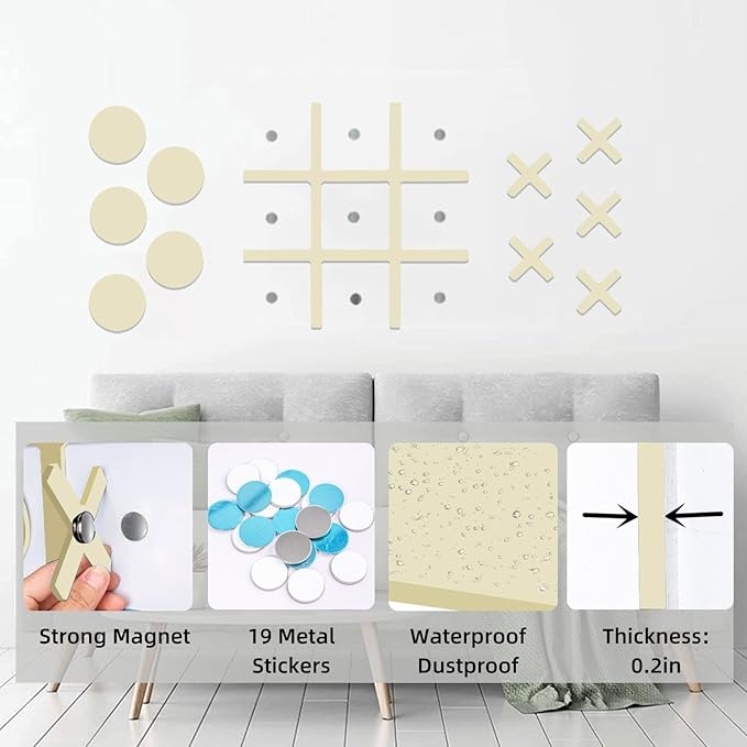 Magnetic Tic Tac Toe Wall-Mount Game, Board Games,Game Room Decor,Kids&Adults Indoor Party Game,Modern Wall Decals for Kids Room,Playroom Decals,Classroom&Offices,Best Gift for Kids,Family, Friends