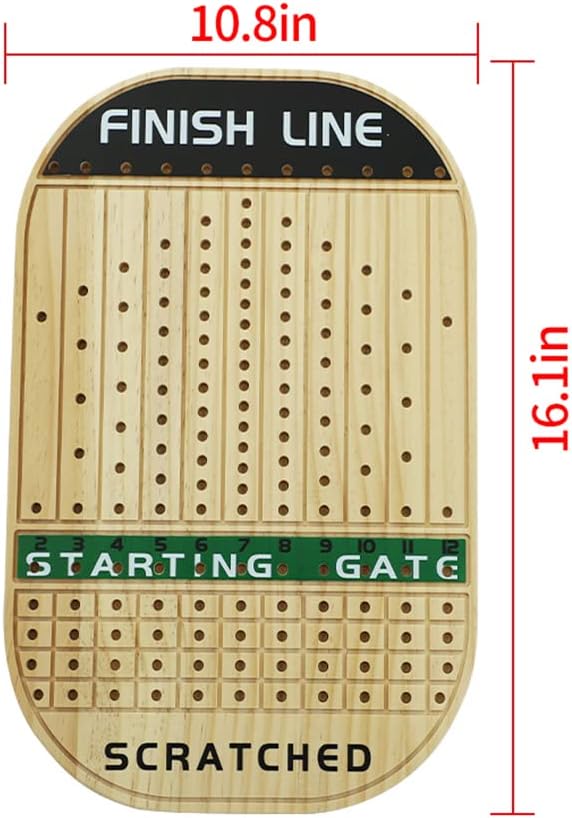 Horse Race Board Game Racing Game Thickened Solid Wood with 11 Luxurious Durable Classic Metal Horses with 4 Dice and 2 Boxes of Cards Horse Racing Game (Log Color, Oval)…