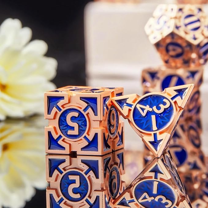 Rare Rose Gold 7-Die Metal DND Dice Set Dungeons and Dragons Dice with Gift Box, Role Playing Game Dice Polyhedral Metal D&D Dice D20 D12 D10 D% D8 D6 D4 for Pathfinder Warhammer MTG RPG Board Game