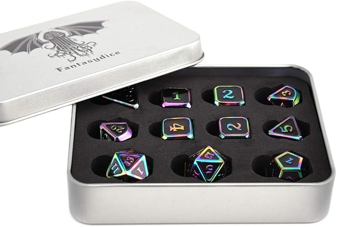 Metal Dice Set Collection for DND and All TRPG Games (Scale Armor, Rainbow 11 Set)