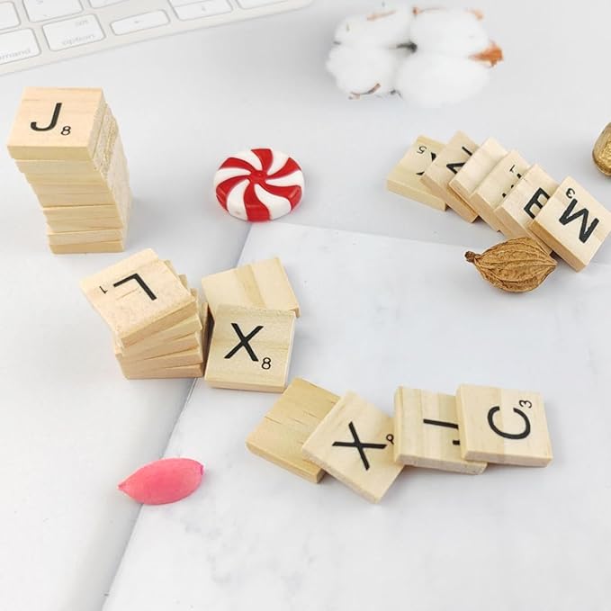 GXXMEI 1000PCS Scrabble Tiles, Wooden Letter Tiles, A-Z Capital Letters for Crafts, Spelling,Scrabble Crossword Game